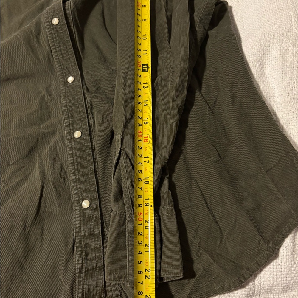 Women’s Olive Green corduroy pearl snap shirt